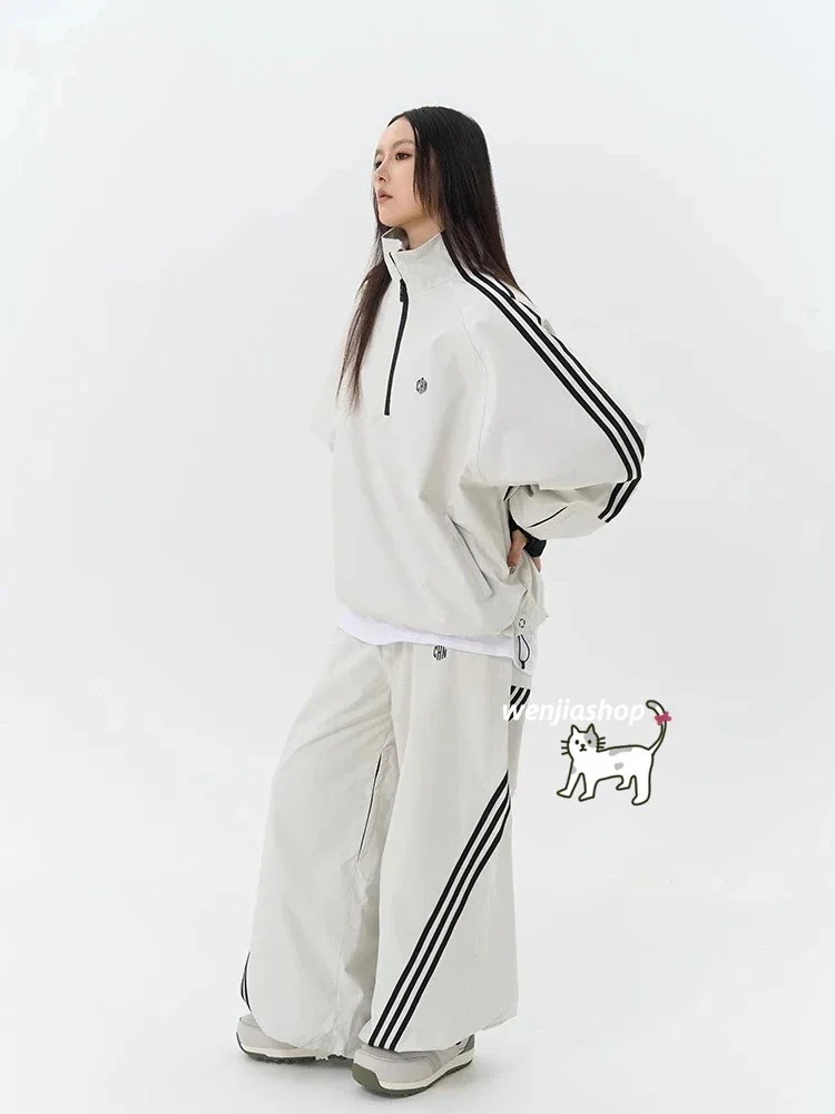 スノーボードウェア 25 上下セット メンズ レディース アウター ジャケット パンツ ズボン ゆったり ストライプ ヒョウ柄 黒 白 スノーウェア スキーウェア スノボウェア韓国風 スノーボードウェア 25 上下セット メンズ レディース アウター ジャケット パンツ ズボン ゆったり ストライプ ヒョウ柄 黒 白 スノーウェア スキーウェア スノボウェア韓国風