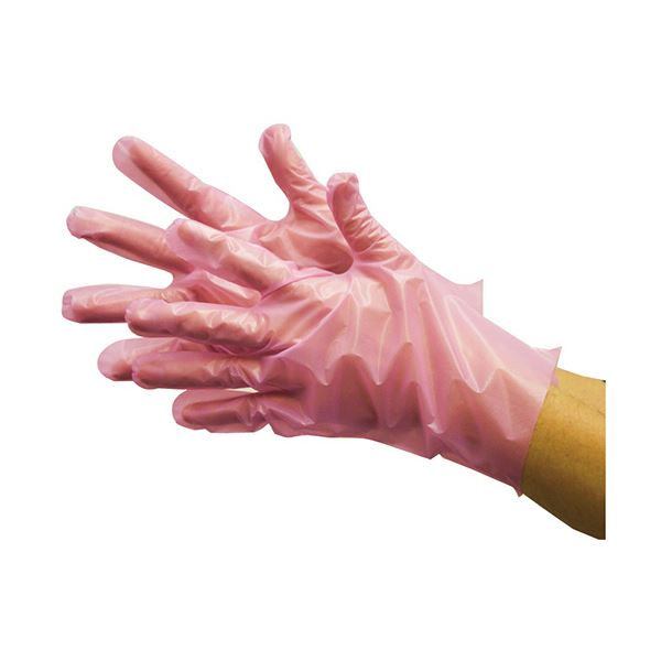 （まとめ）川西工業 ポリエチレン手袋 外エンボスエコノミー ピンク M #2018 1パック(100枚)(×20セット)