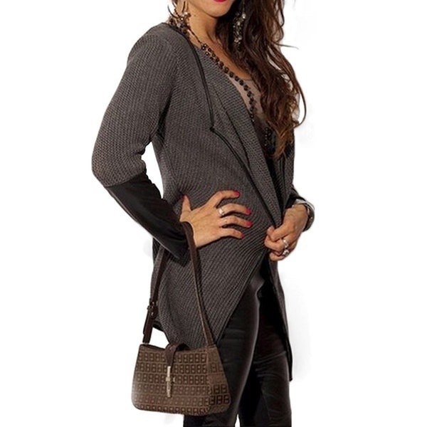 IS Fashion Women Casual Slim Long Sleeve Leather Blouse Outwear Coat Cardigan IP IS Fashion Women Casual Slim Long Sleeve Leather Blouse Outwear Coat Cardigan IP