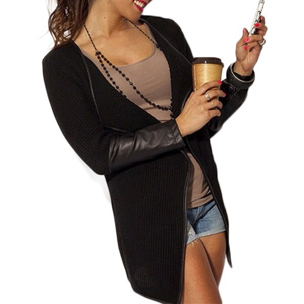 IS Fashion Women Casual Slim Long Sleeve Leather Blouse Outwear Coat Cardigan IP IS Fashion Women Casual Slim Long Sleeve Leather Blouse Outwear Coat Cardigan IP