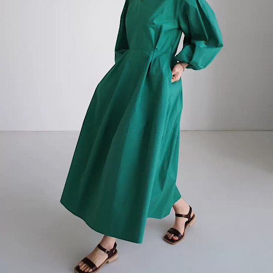 【取寄:納期2週間】ワンピース ロング丈 ランタンスリーブ ハイウエスト Vネック プルオーバー レディース 無地 【取寄:納期2週間】ワンピース ロング丈 ランタンスリーブ ハイウエスト Vネック プルオーバー レディース 無地