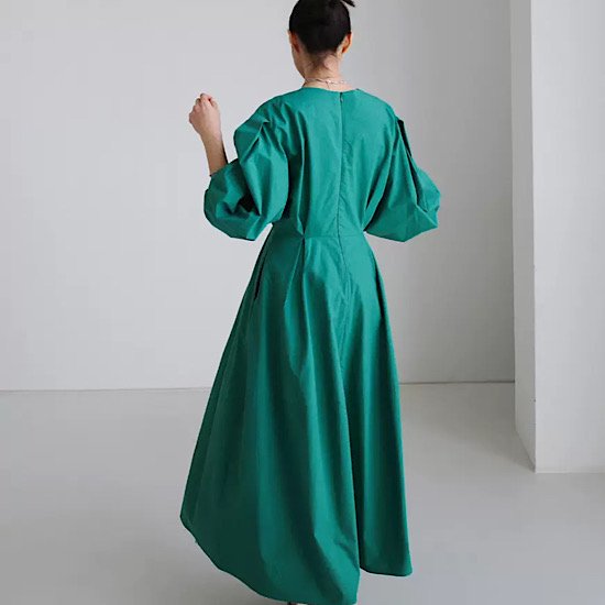 【取寄:納期2週間】ワンピース ロング丈 ランタンスリーブ ハイウエスト Vネック プルオーバー レディース 無地 【取寄:納期2週間】ワンピース ロング丈 ランタンスリーブ ハイウエスト Vネック プルオーバー レディース 無地