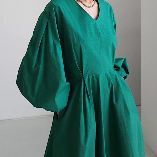 【取寄:納期2週間】ワンピース ロング丈 ランタンスリーブ ハイウエスト Vネック プルオーバー レディース 無地 【取寄:納期2週間】ワンピース ロング丈 ランタンスリーブ ハイウエスト Vネック プルオーバー レディース 無地