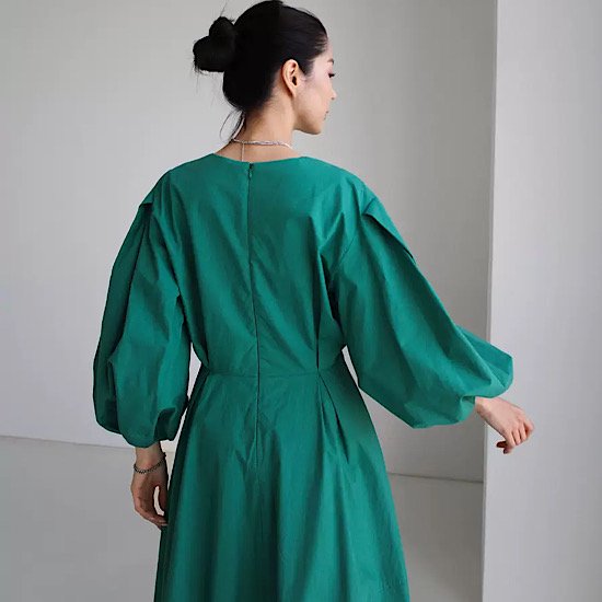 【取寄:納期2週間】ワンピース ロング丈 ランタンスリーブ ハイウエスト Vネック プルオーバー レディース 無地 【取寄:納期2週間】ワンピース ロング丈 ランタンスリーブ ハイウエスト Vネック プルオーバー レディース 無地