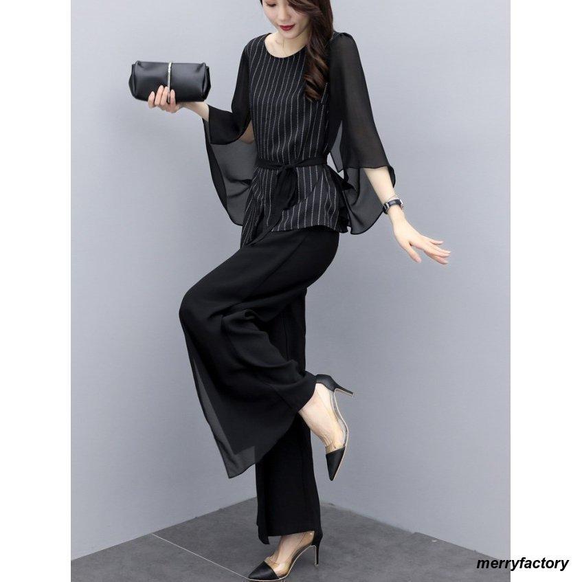 かっこいいパンツドレス袖ありセパレート黒パーティードレス結婚式お呼ばれドレス20代30代40代50代セットアップ大きいサイズウエストマーク