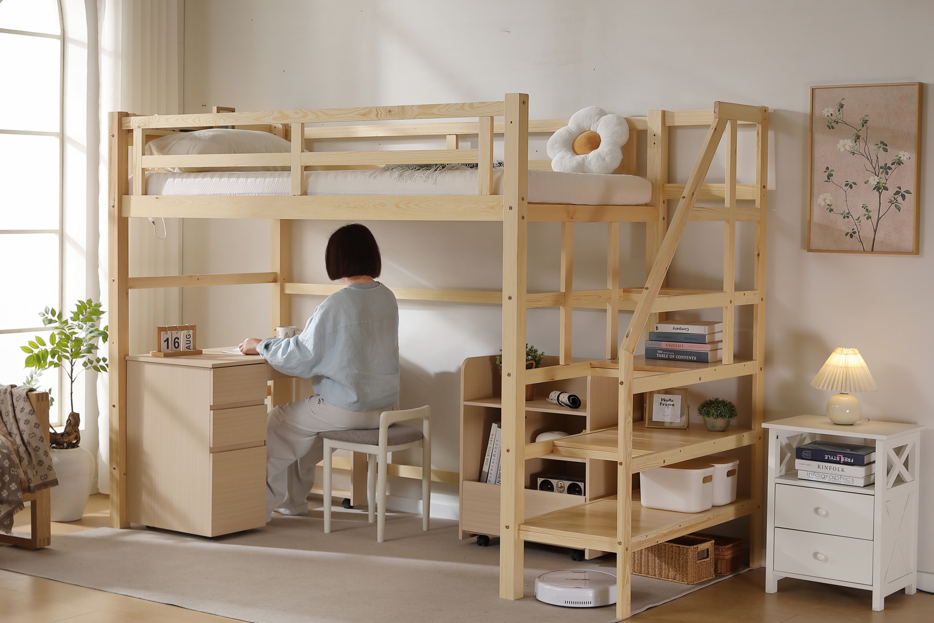 ロフトベッド ロータイプ 階段付き 天然木 コンセント付き シングル 宮付き 収納棚付き 収納 北欧風 大人 一人暮らし 木製ロ ロフトベッド 頑丈 ロータイプ 階段付き 天然木 コンセント付き