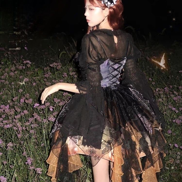 枯葉蝶ガーゼスカートロリータフルセットイレギュラーヘムロリータジスク秋ゴシックロリータドレス