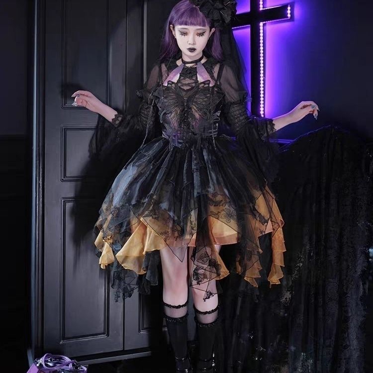 枯葉蝶ガーゼスカートロリータフルセットイレギュラーヘムロリータジスク秋ゴシックロリータドレス