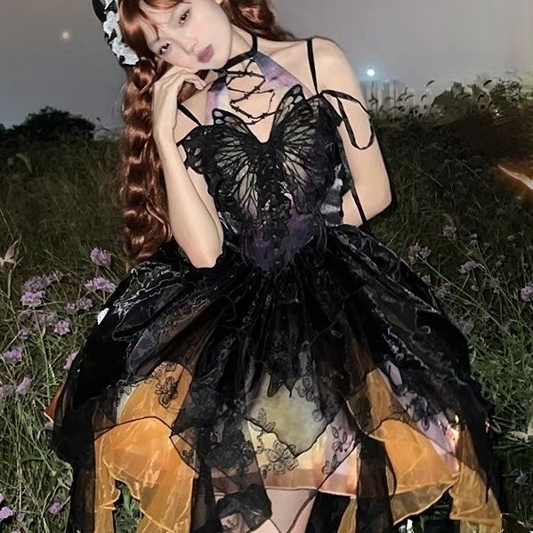 枯葉蝶ガーゼスカートロリータフルセットイレギュラーヘムロリータジスク秋ゴシックロリータドレス