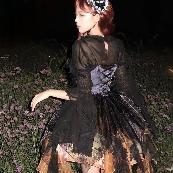 枯葉蝶ガーゼスカートロリータフルセットイレギュラーヘムロリータジスク秋ゴシックロリータドレス