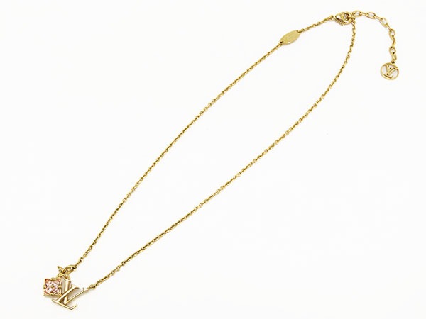 ほぼ新品ルイヴィトンネックレスルルグラムカラーストーンペンダントチョーカーゴールドピンクメタルM00783