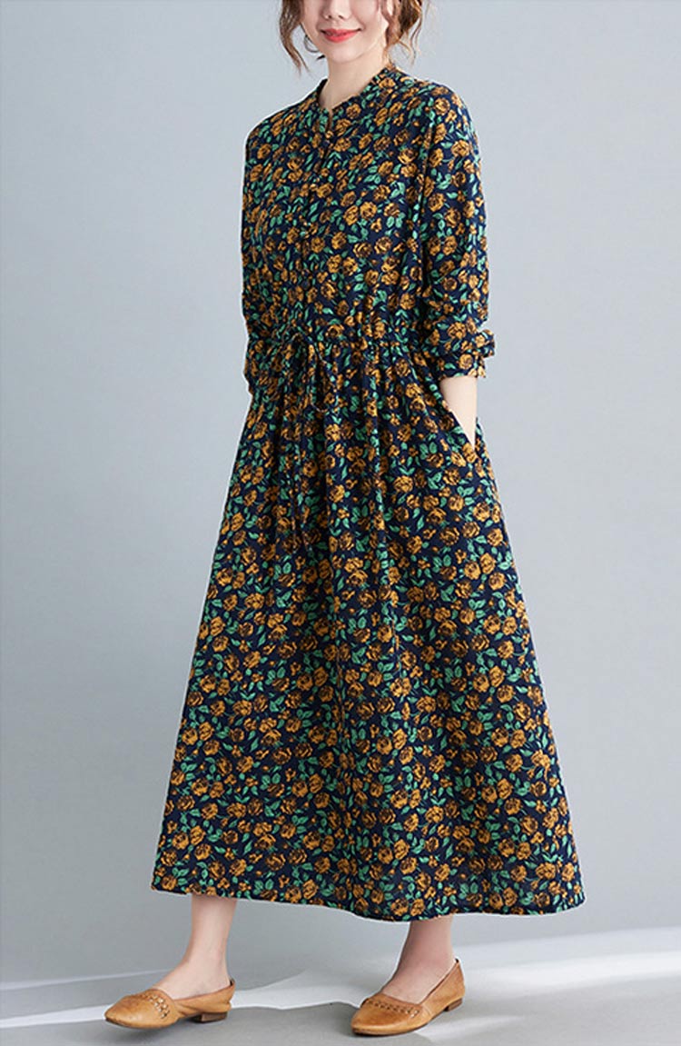 花柄ワンピース レディース 綿 麻 ロングワンピース 長袖 花柄 ポケット付き ワンピース フリル リボン タック 総柄 マキシワンピース プルオーバー フレアワンピース ゆったり 体型カバー リゾー 花柄ワンピース レディース 綿 麻 ロングワンピース 長袖 花柄 ポケット付き ワンピース フリル リボン タック 総柄 マキシワンピース プルオーバー フレアワンピース ゆったり 体型カバー リゾー