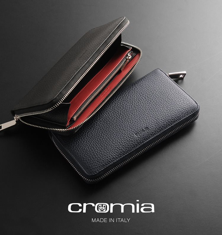 [cromia]牛革レザー長財布ラウンドファスナーイタリア製