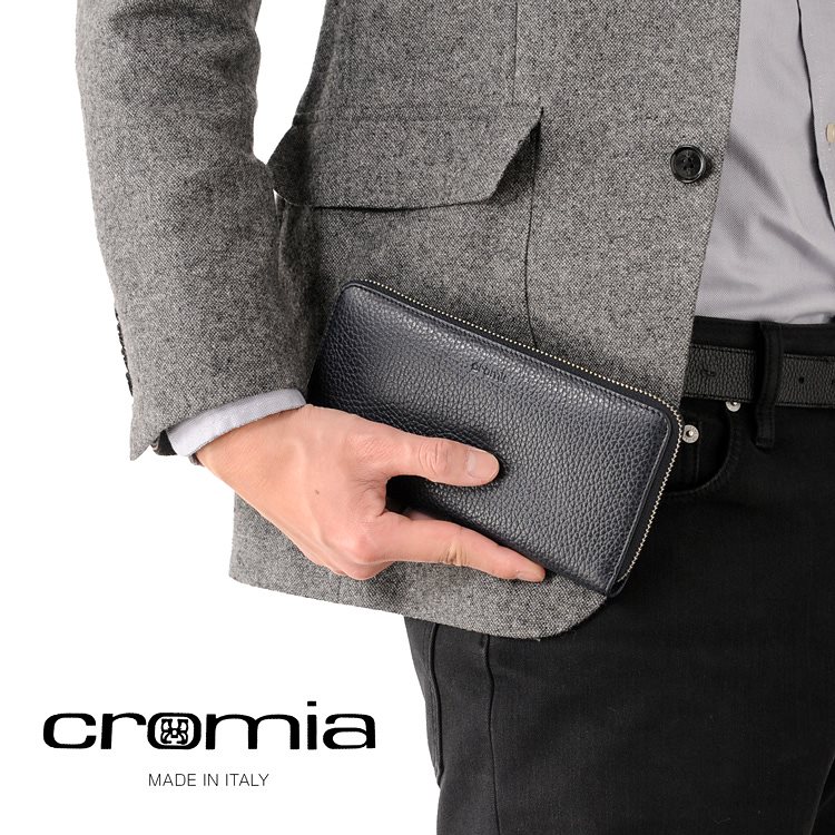 [cromia]牛革レザー長財布ラウンドファスナーイタリア製