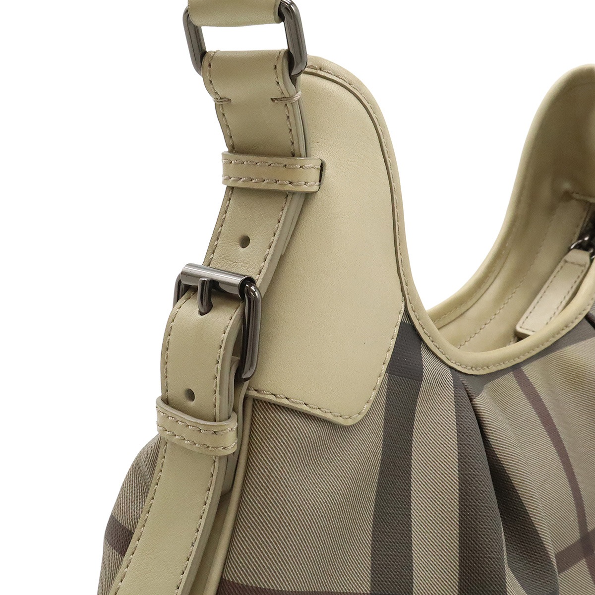 チェック柄 ショルダーバッグ ワンショルダー セミショルダー PVC レザー グレージュ ブラウン チェック柄 ショルダーバッグ ワンショルダー セミショルダー PVC レザー グレージュ ブラウン