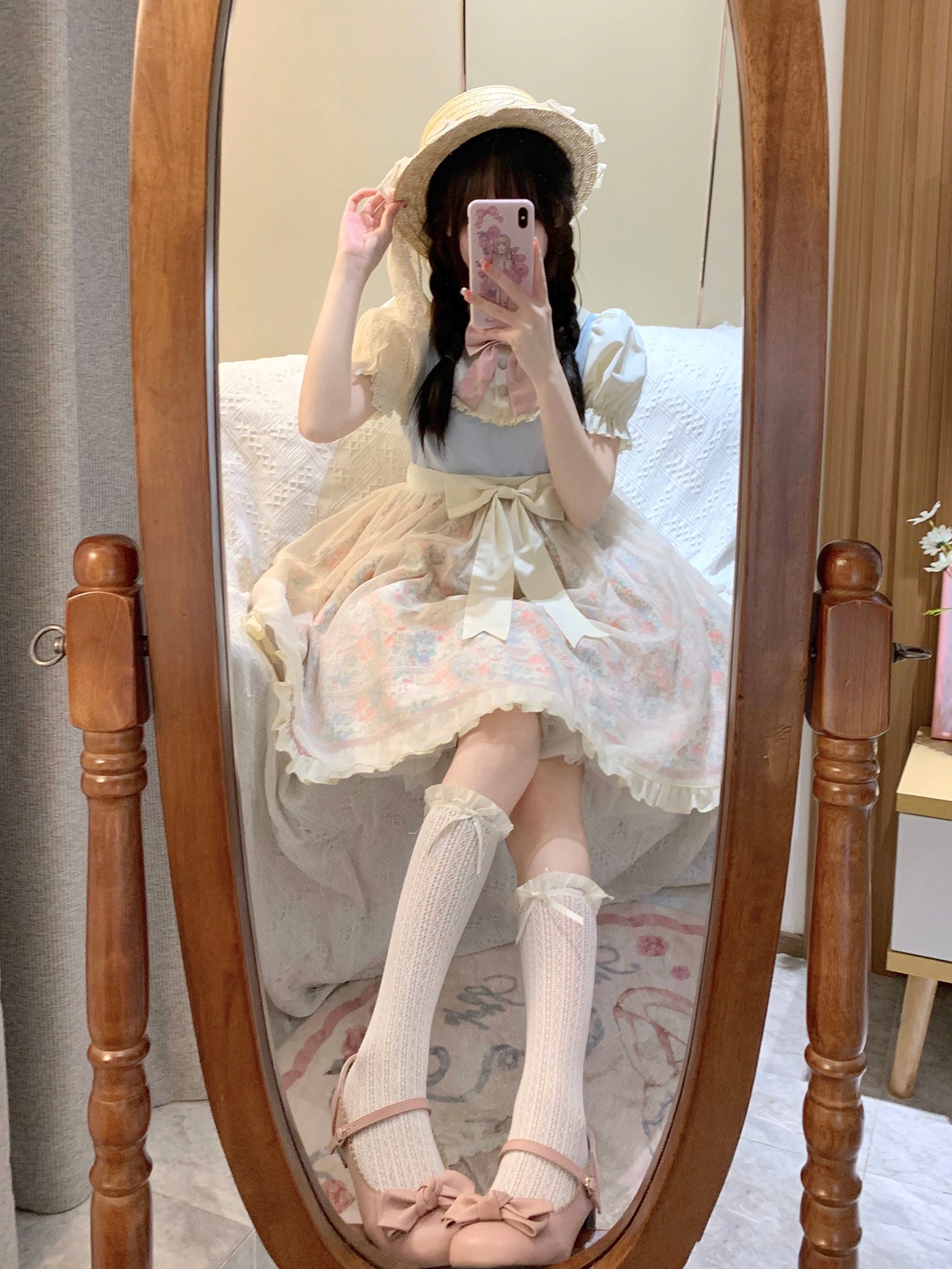 ハルスガ ロリータ ロリータドレス パストラル調 花柄クラ 上品可愛い 夏半袖op 女性