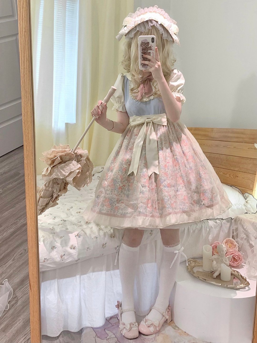 ハルスガ ロリータ ロリータドレス パストラル調 花柄クラ 上品可愛い 夏半袖op 女性