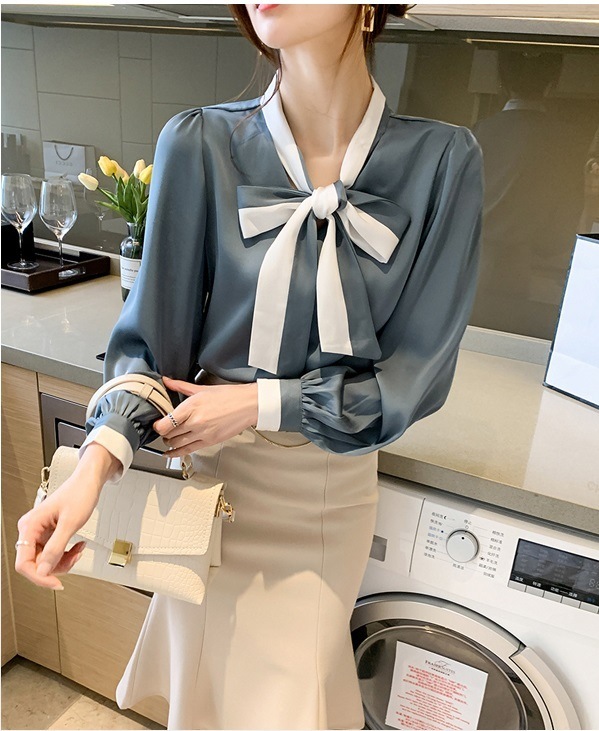 トップス シャツ プルオーバー 袖あり 長袖 ボリューム袖 Vネック リボン シフォン かわいい 大人可愛い きれいめ シンプル カジュアル 大人 上品 おしゃれ かっこいい 大人可愛い 大人女子