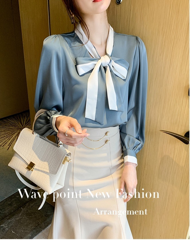 トップス シャツ プルオーバー 袖あり 長袖 ボリューム袖 Vネック リボン シフォン かわいい 大人可愛い きれいめ シンプル カジュアル 大人 上品 おしゃれ かっこいい 大人可愛い 大人女子
