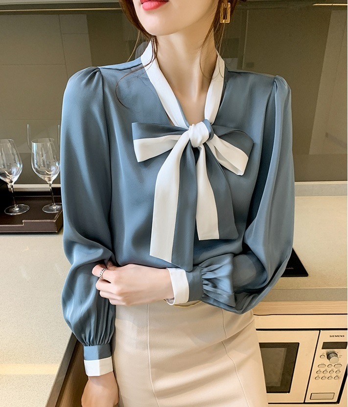 トップス シャツ プルオーバー 袖あり 長袖 ボリューム袖 Vネック リボン シフォン かわいい 大人可愛い きれいめ シンプル カジュアル 大人 上品 おしゃれ かっこいい 大人可愛い 大人女子