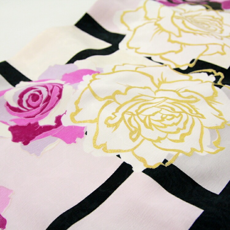 レンタル卒業式 袴 レンタル 女 袴セット 女 卒業式袴セット2尺袖着物＆袴 フルセットレンタル薄ピンククリーム黒格子柄に白とピンクのバラ安い 人気ブランド CECIL McBEE セシルマク