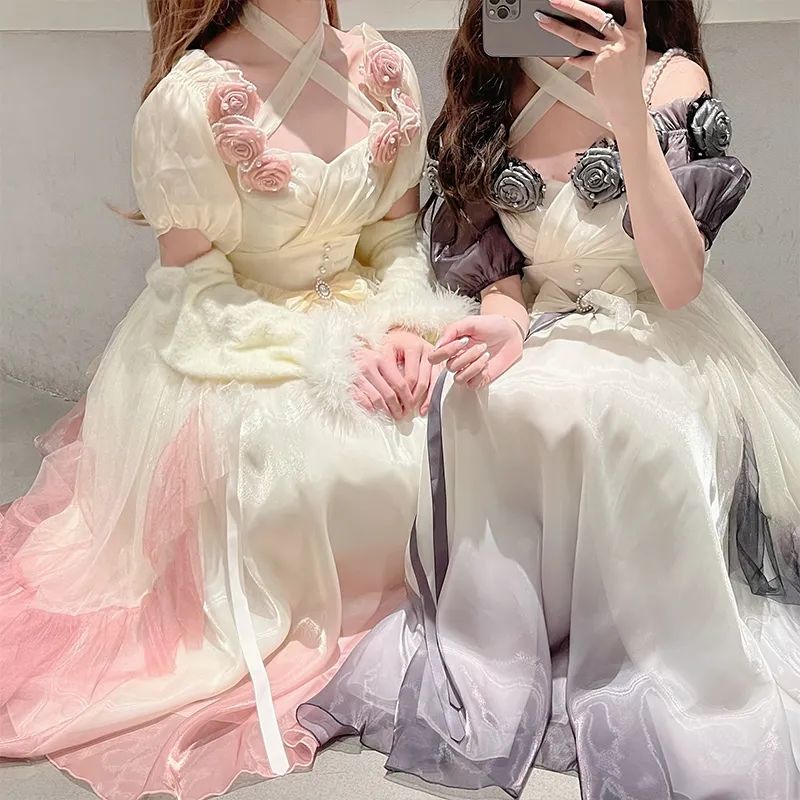 ディ 膝上マーメイドプリンセス グラデーション立体ローズロリータ 逃亡王女と結婚するスーパー妖精ドレス パフスカート