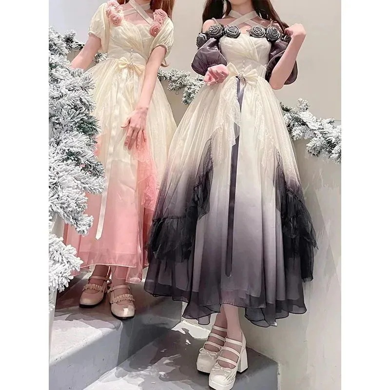 ディ 膝上マーメイドプリンセス グラデーション立体ローズロリータ 逃亡王女と結婚するスーパー妖精ドレス パフスカート
