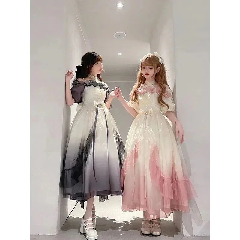 ディ 膝上マーメイドプリンセス グラデーション立体ローズロリータ 逃亡王女と結婚するスーパー妖精ドレス パフスカート