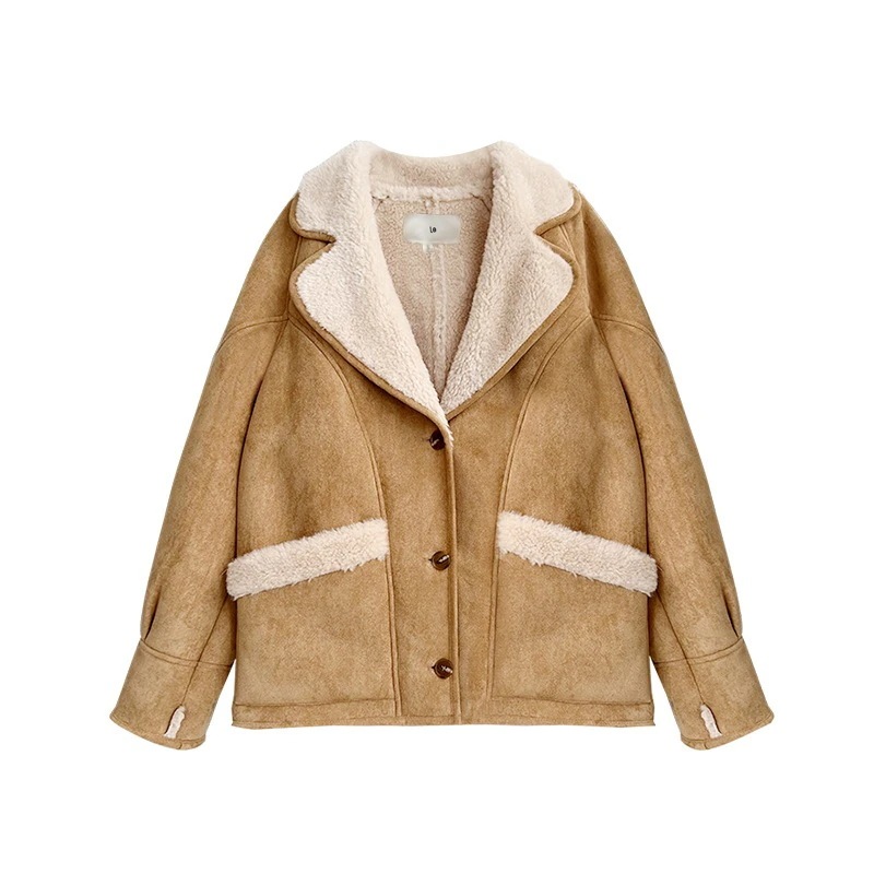 韓国東大門カジュアルルーズスエードジャケット2024冬ラムウールファーワン厚手コート 韓国東大門カジュアルルーズスエードジャケット2024冬ラムウールファーワン厚手コート