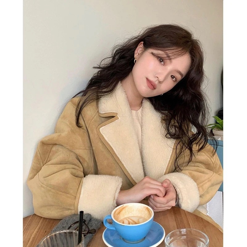 韓国東大門カジュアルルーズスエードジャケット2024冬ラムウールファーワン厚手コート 韓国東大門カジュアルルーズスエードジャケット2024冬ラムウールファーワン厚手コート