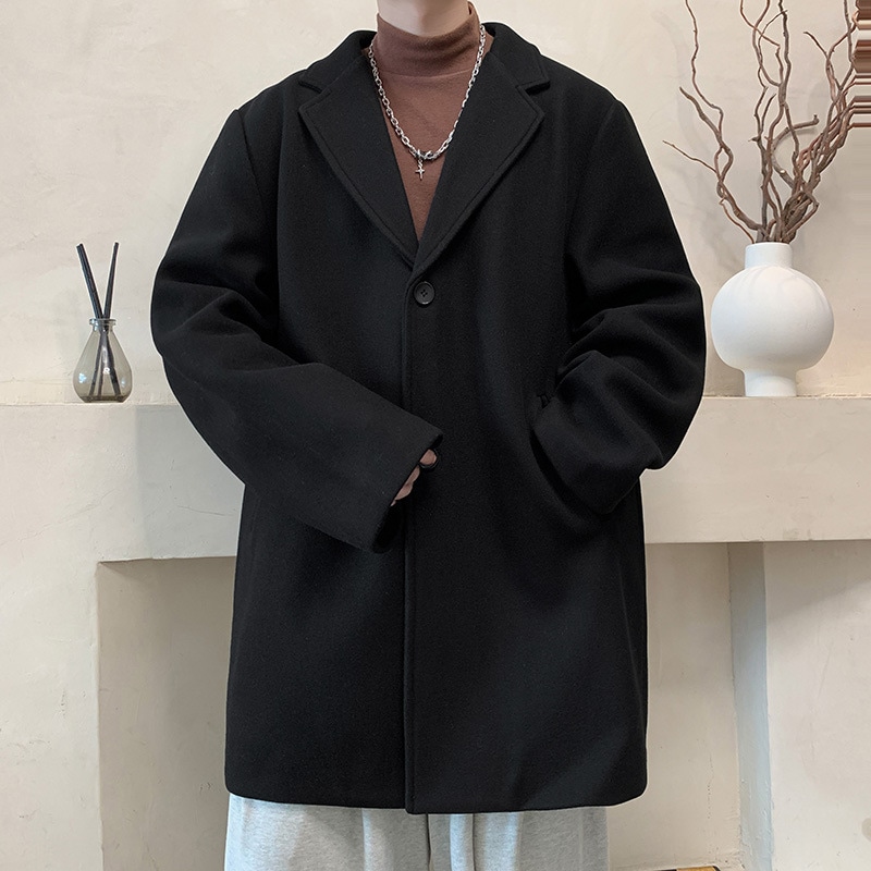 新しい秋と冬のメンズウールスーツメンズルーズジャケットトレンディ韓国の大規模ウールコート