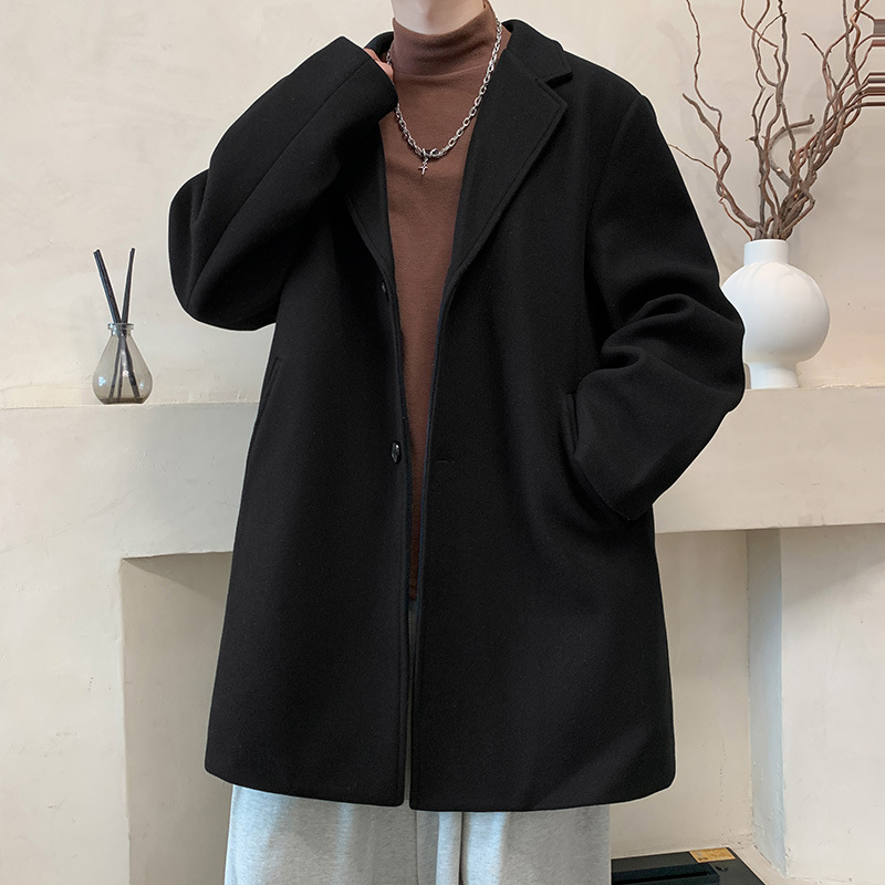 新しい秋と冬のメンズウールスーツメンズルーズジャケットトレンディ韓国の大規模ウールコート