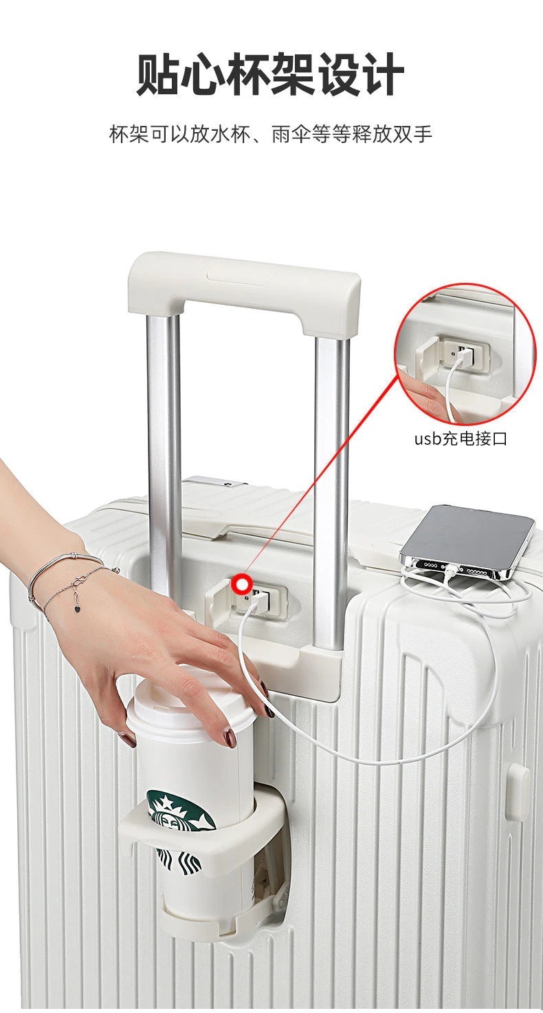 2025新品 アルミサッシ製スーツケース機内持ち込み 多機能スーツケース USB充電 ウォーターカップホルダー 携帯電話ホルダー 多機能フック ユニバーサルホイール搭乗スーツケース 機内持ち込み TS