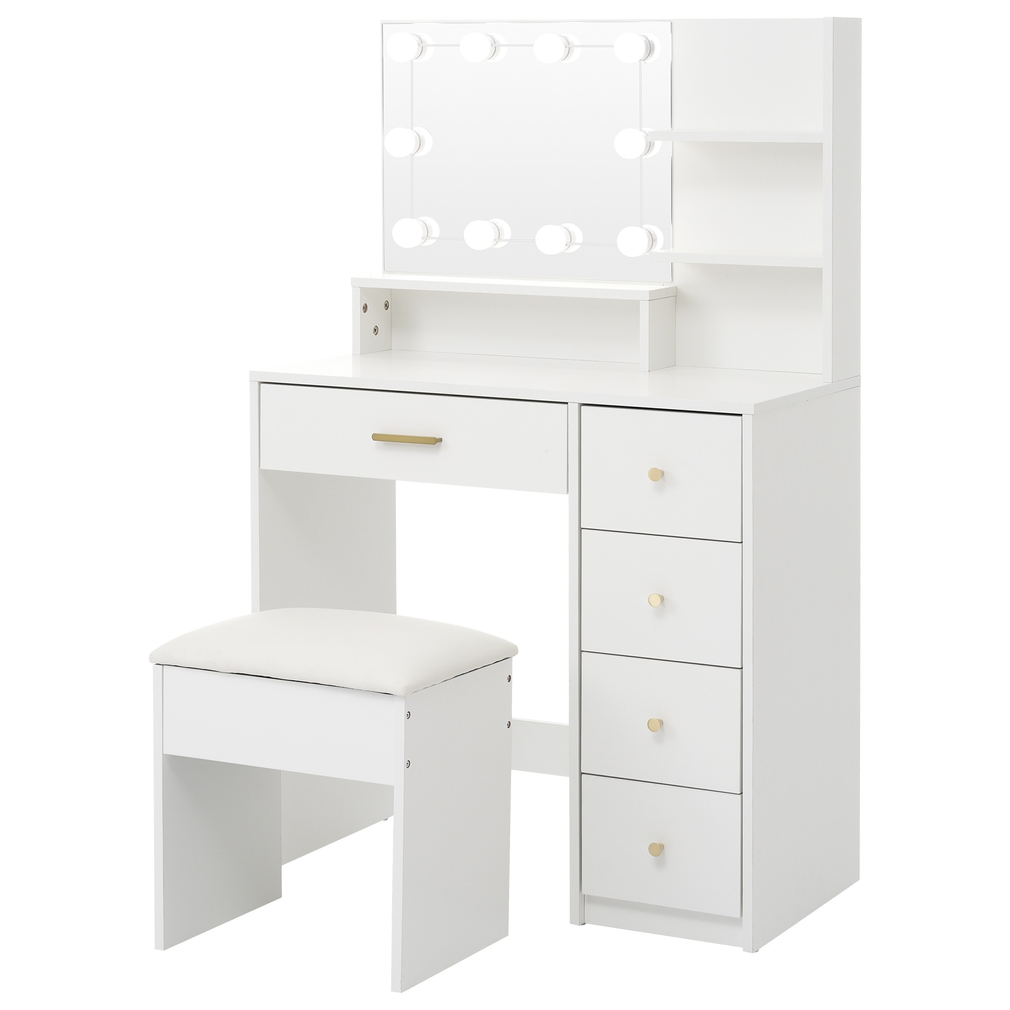 [国内発送]3【WF325701AAA】ドレッサー化粧台 テーブル 鏡台 LEDライト付き スツール付き 引き出し 収納 サイド収納 メイク台 シンプル 大容量 可愛い(原：WF313993AAA/W