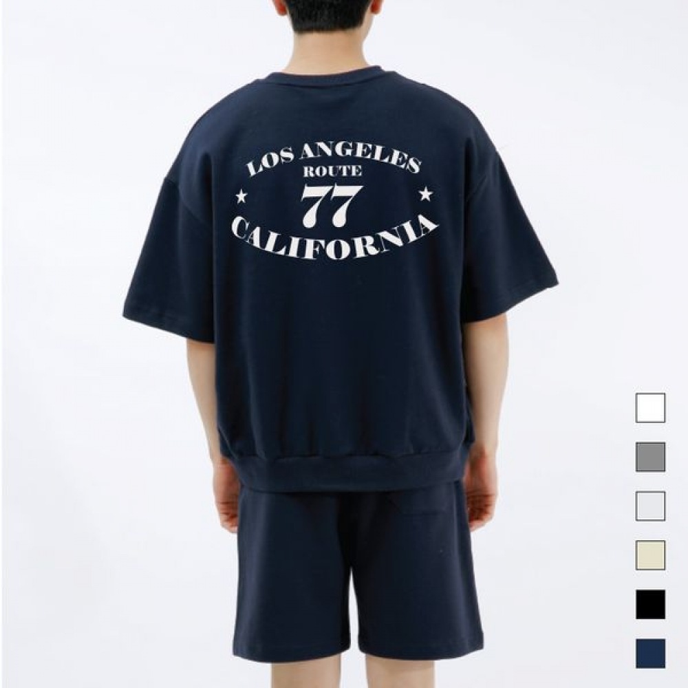 [Paul＆Paul] ルート77 オーバーフィット半袖スウェットシャツショーツセットユニセックス