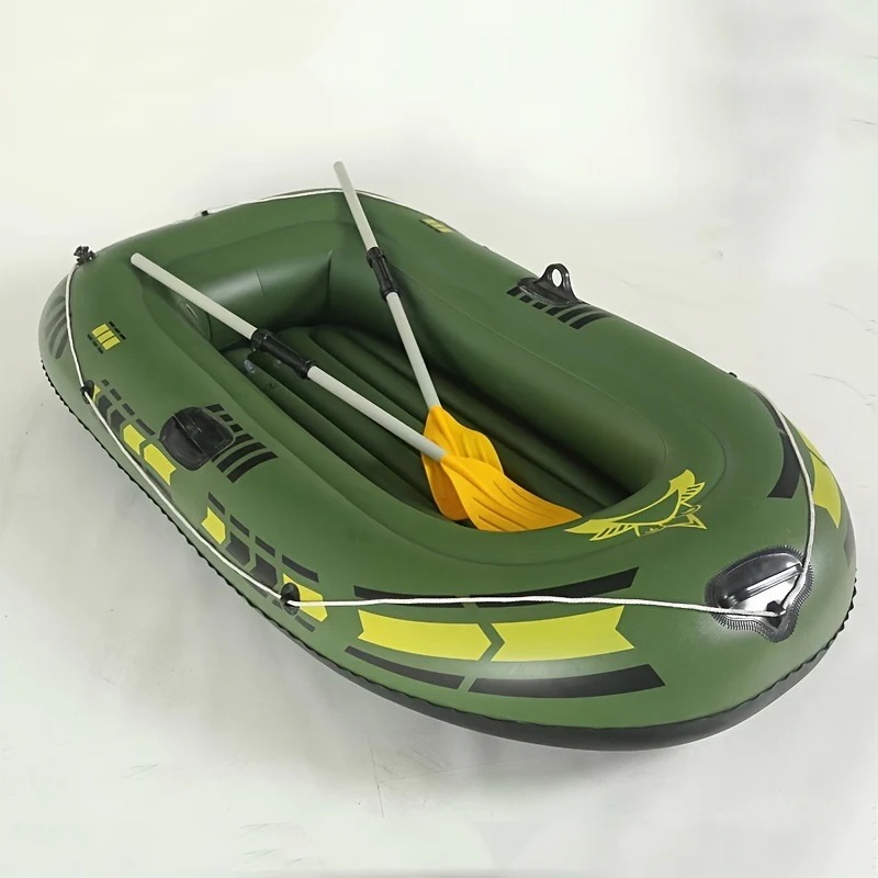 パドル付きインフレータブル厚手カヤックダブルシート：グリーンシングルシート：イエローエアポンプ修理キット安全弁付きヘビーデューティーPVCフィッシングボートアウトドアウォータースポーツ【M