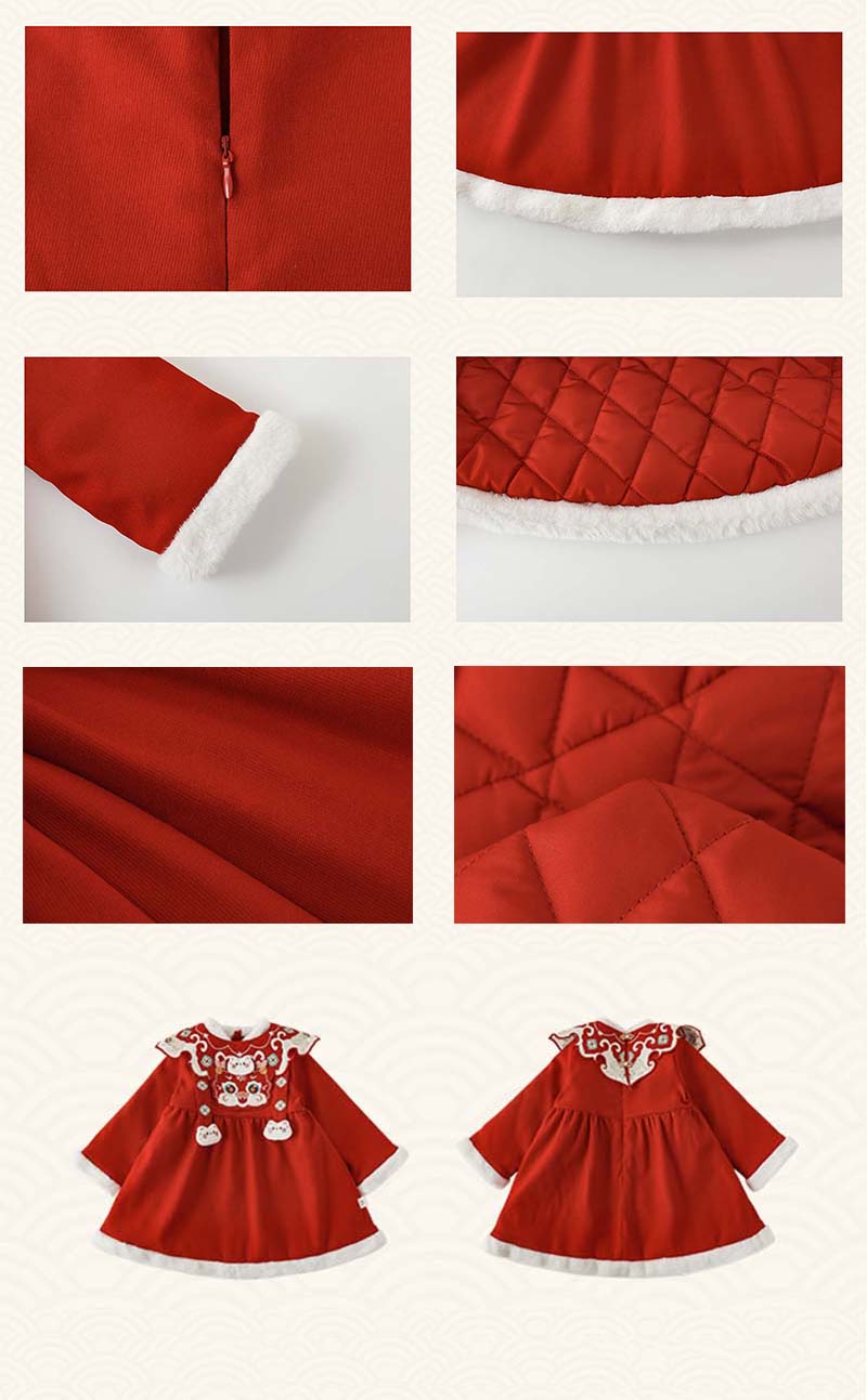ワンピース究極の選択お正月と刺繍 ワンピース ドレス 辰年 子供 女の子 80cm 新年 節分 アウター キッズ ジュニア 女の子 レッド かわいい 子供ドレス 秋 冬 通園 通学 子供服 猫ぬいぐる