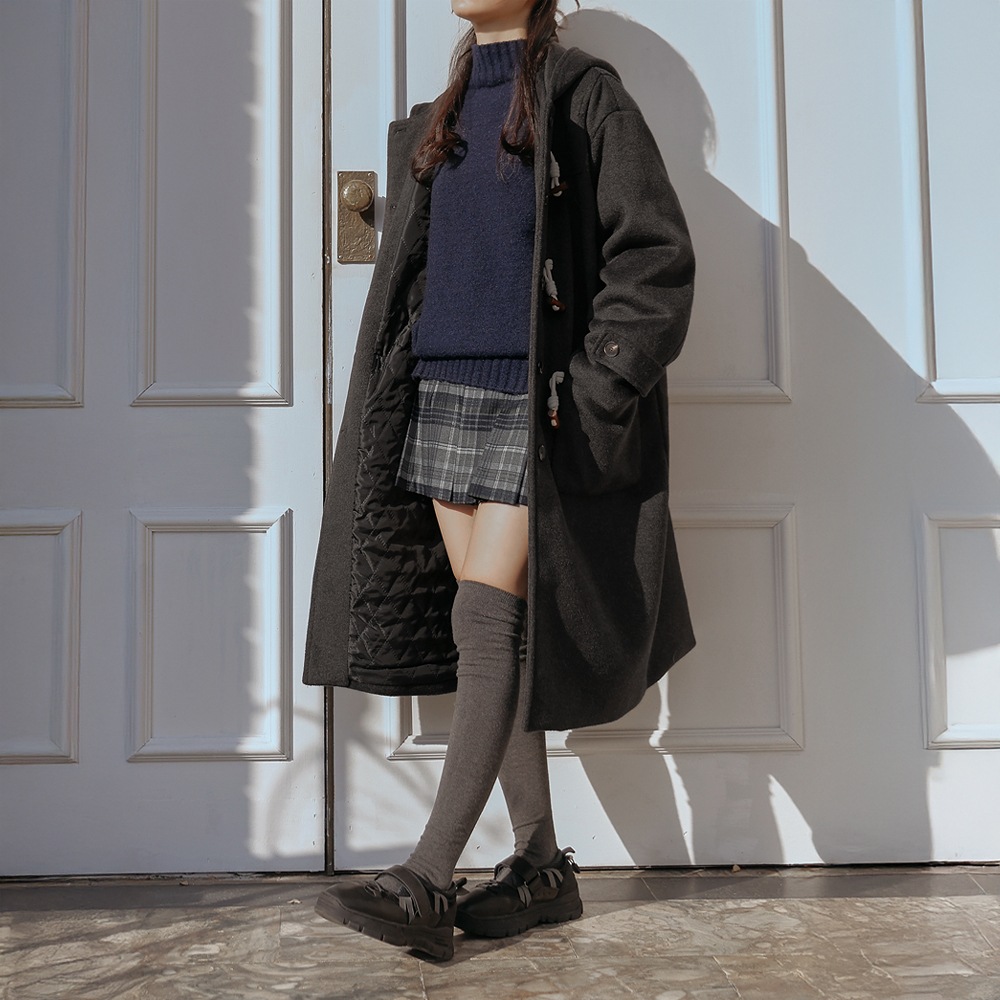 エリートンウール30%トグルボタンフードロングコート