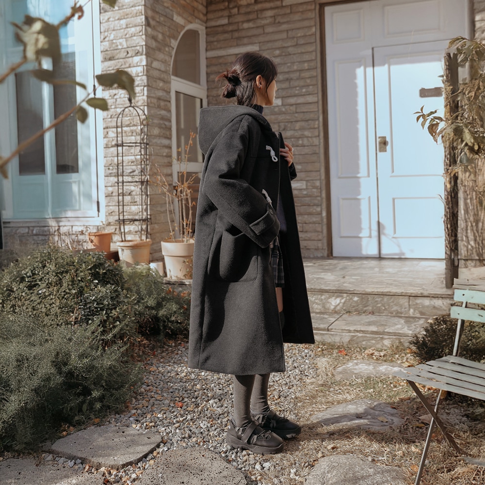 エリートンウール30%トグルボタンフードロングコート