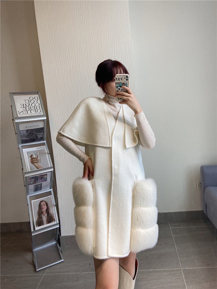 ウールマントコート ウール レイヤード風 フォックスファー ベスト ケープ コート ジャケット アウター 上品 ゴージャス ５カラー レディース