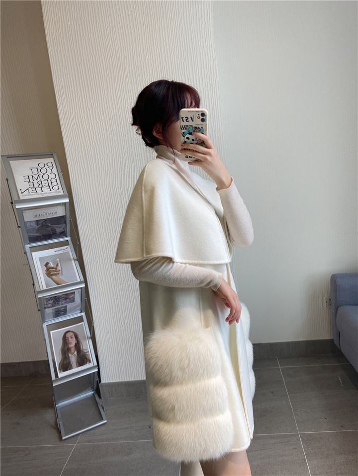 ウールマントコート ウール レイヤード風 フォックスファー ベスト ケープ コート ジャケット アウター 上品 ゴージャス ５カラー レディース