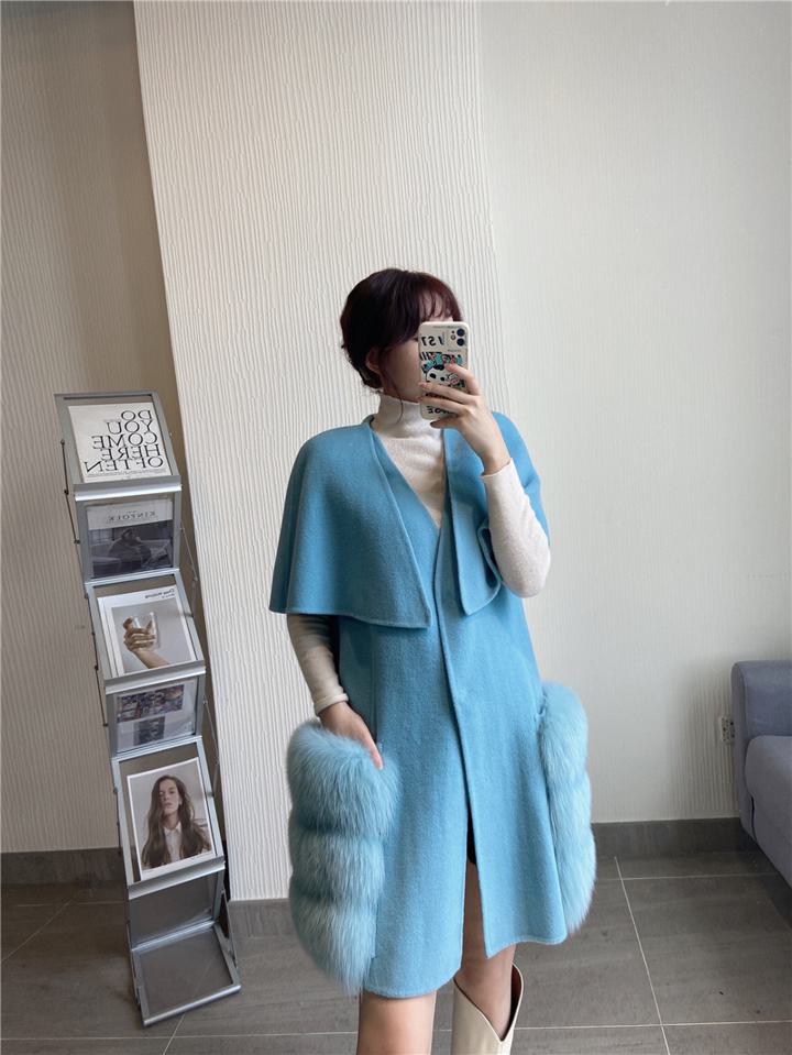 ウールマントコート ウール レイヤード風 フォックスファー ベスト ケープ コート ジャケット アウター 上品 ゴージャス ５カラー レディース