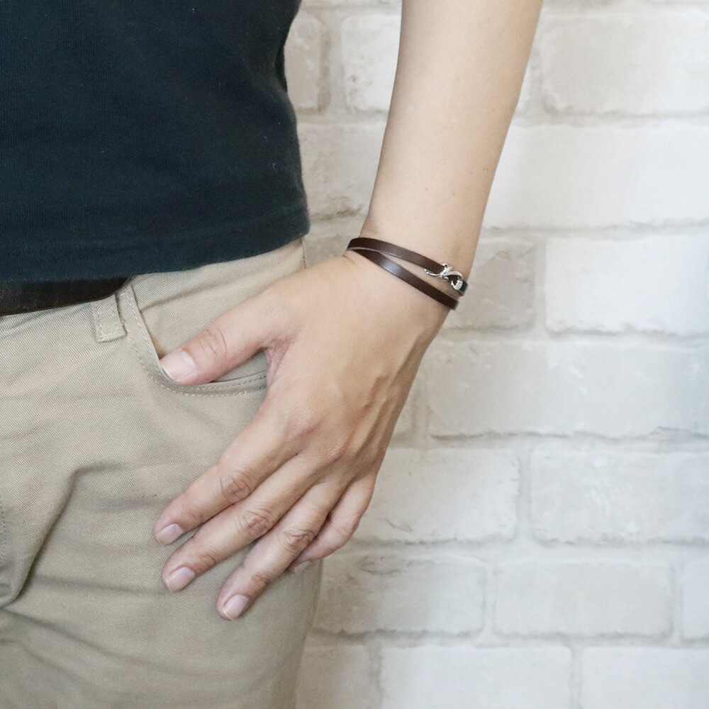 ブレスレット メンズ アラベスク細身レザー シルバー925製 こげ茶色 ダークブラウン 牛革 二重 ブレスレット メンズ アラベスク細身レザー シルバー925製 こげ茶色 ダークブラウン 牛革 二重