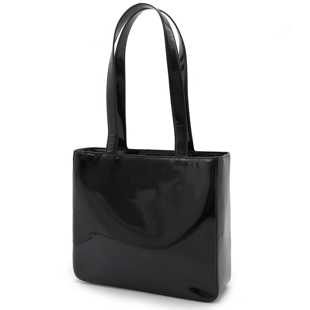ロゴ トートバッグ ショルダーバッグ セミショルダー 肩掛け エナメル パテントレザー ブラック ロゴ トートバッグ ショルダーバッグ セミショルダー 肩掛け エナメル パテントレザー ブラック