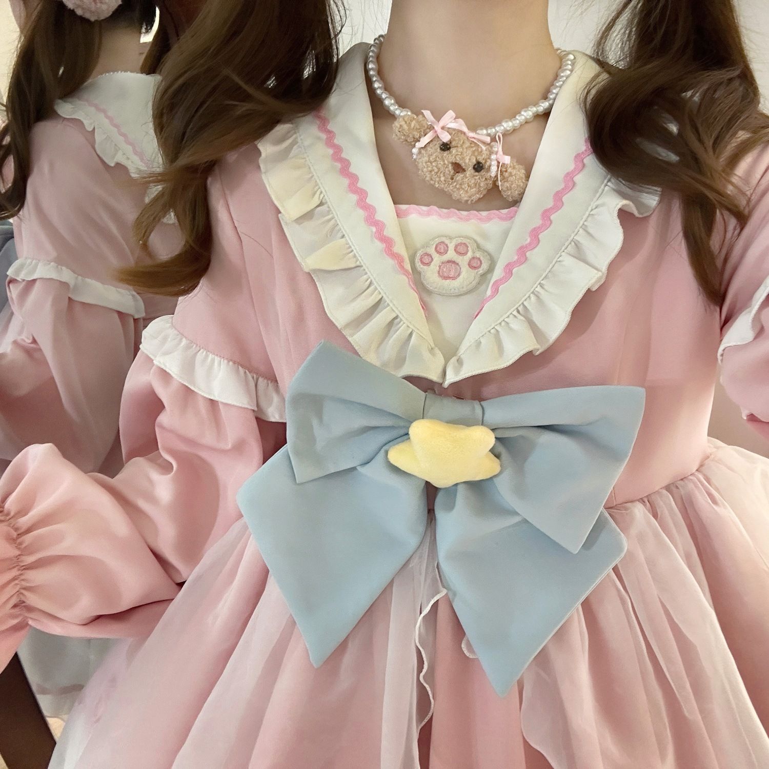 [急速出荷]オリジナルデザインロリータネイビーネックop長袖秋ワンピース ロリータ 二次元(最安値保証)