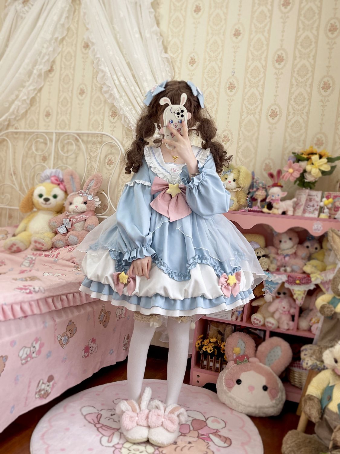 [急速出荷]オリジナルデザインロリータネイビーネックop長袖秋ワンピース ロリータ 二次元(最安値保証)