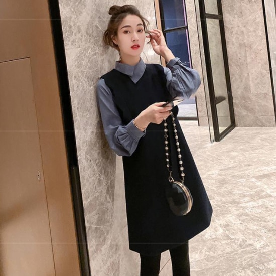 【送料無料】マタニティ シャツ + ワンピース セットアップ 2点セット ツーピース 膝丈