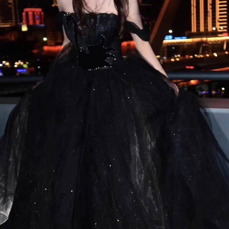 ブラックイブニングドレス成人式宴会芸術試験ホストブフォレストドレス mdprevattcaulkingandwaterproofing.com