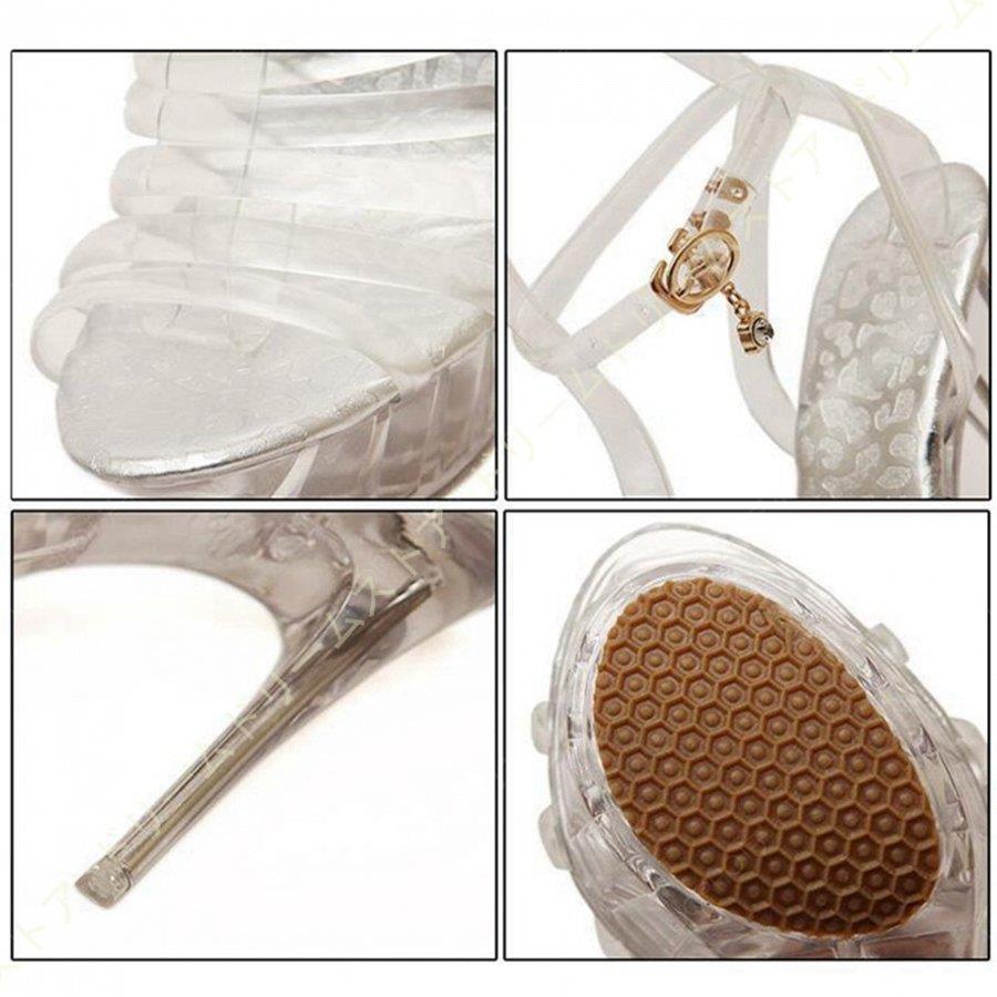 ハイヒール サンダル シルバー ピンヒール レディース キャバ 嬢 ヒール ハイヒール ストラップ サンダル クリアヒール レディース シューズ 靴 大人-24