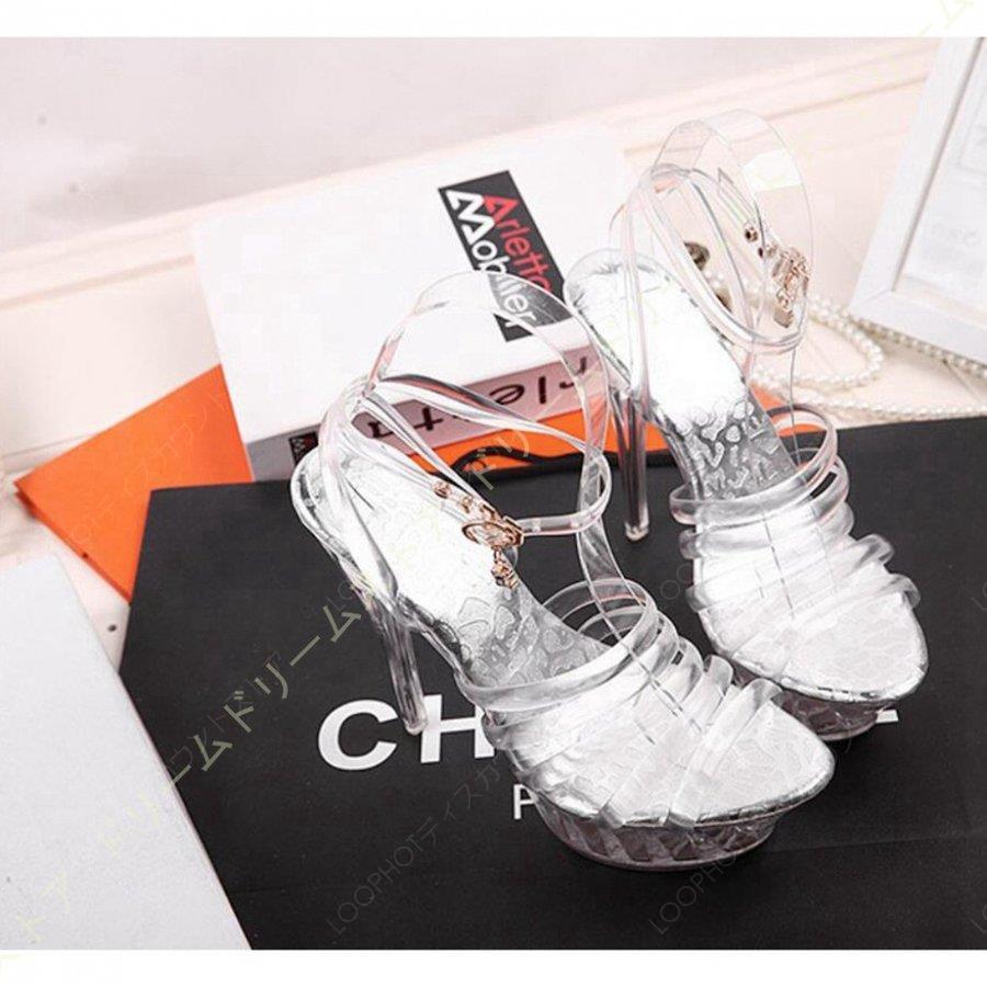 ハイヒール サンダル シルバー ピンヒール レディース キャバ 嬢 ヒール ハイヒール ストラップ サンダル クリアヒール レディース シューズ 靴 大人-24
